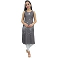 thumbnail image 1 of Bimba Womens Gray Moss Georgette Kurti With Tassel Summer Wear Tunic Blouse-20, 1 of 6