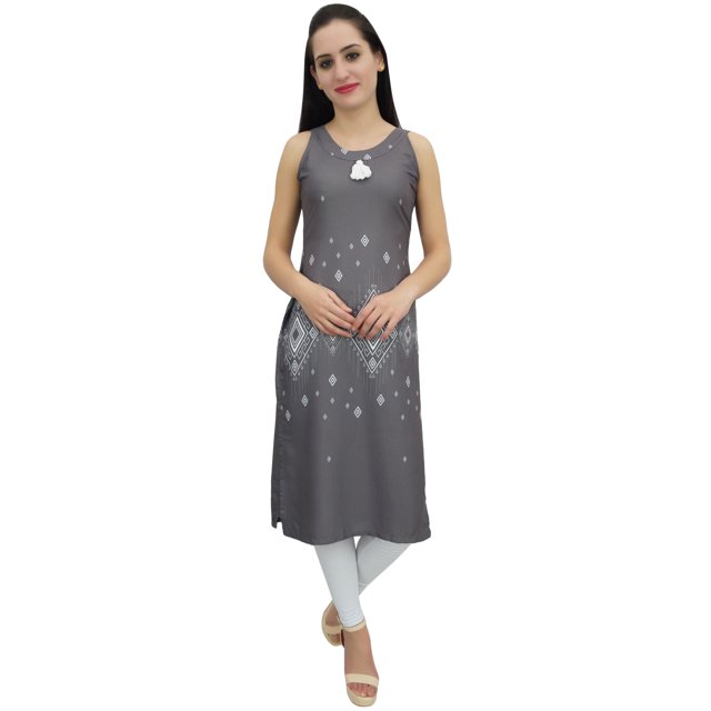 Bimba Kurti Georgette Gris Mousse pour Femmes avec Franges Tunique d'Été Blouse-8