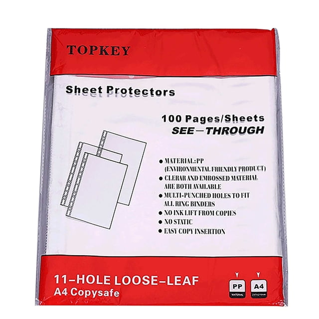 BINGLI 100 Pages A4 Punched Pocket - Clear Sheet Protector Binder Pocket Paper File Letter Sheet Protector Binder Sleeves,Transparent Document Pocket Folder Wallets Sleeves