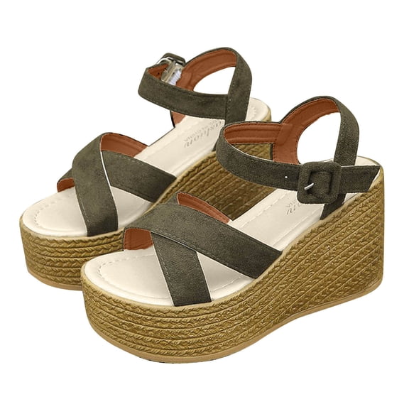 CHUMUD Women's Wedge Espadrille Sandals Crisscross Strap Adjustable Ankle Buckle Platform Summer Shoes