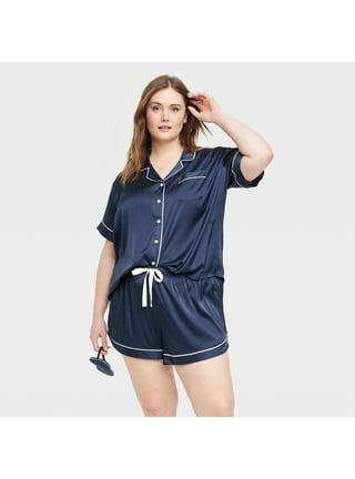 Women's Beautifully Soft Short Sleeve Notch Collar Top And Pants Pajama Set  - Stars Above™ Navy Blue L : Target