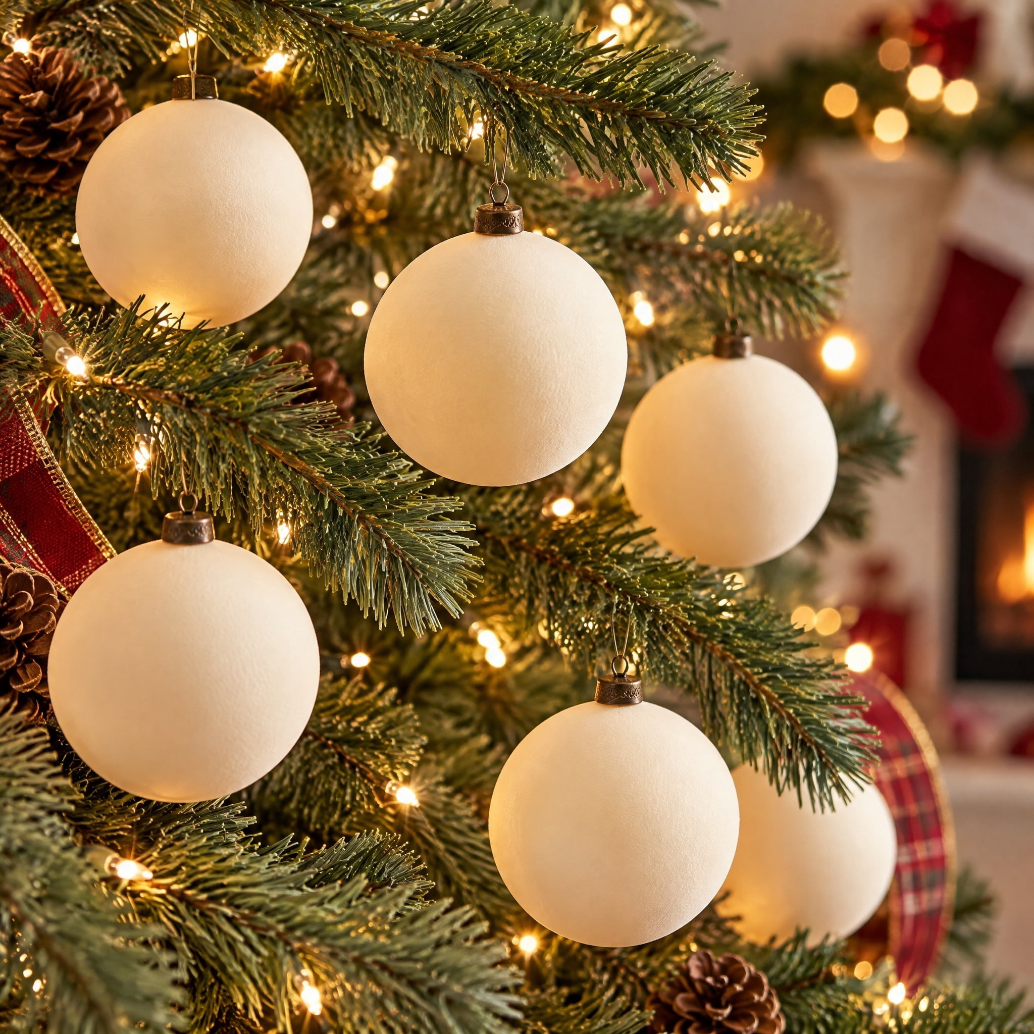 My Texas House 10-Count Cream Velvet Ball Ornaments, 4.5" photo 2