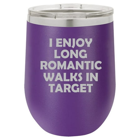 

12 oz Double Wall Vacuum Insulated Stainless Steel Stemless Wine Tumbler Glass Coffee Travel Mug With Lid I Enjoy Long Romantic Walks In The Store Funny (Purple)