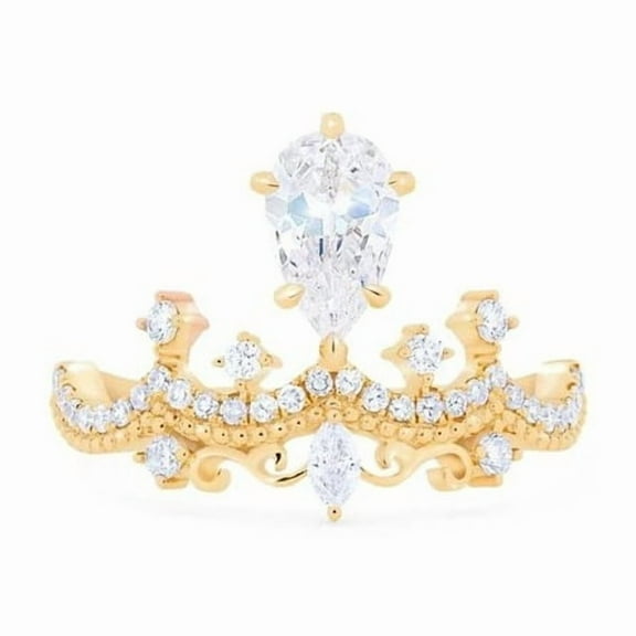 Luxury Women Pear Shape Crown Ring Rhinestone Cubic Zirconia Ring Bridal Engagement Wedding Ring Party Fashion Jewelry