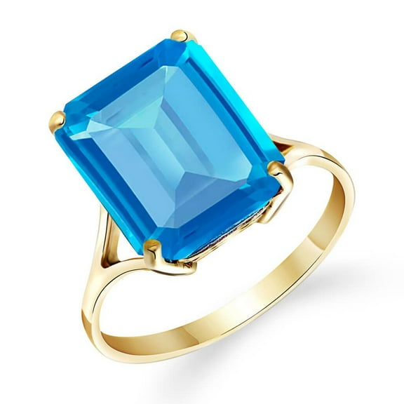 Galaxy Gold 14K Yellow Gold Natural Octagon-Shaped Blue Topaz Ring - December Birthstone - Communication & Serenity - Sizes 5.5 to 11 - Fine Jewelry for Women