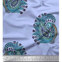 Soimoi Japan Crepe Satin Fabric Peacock Block Print Sewing Fabric Yard 42 Inch Wide