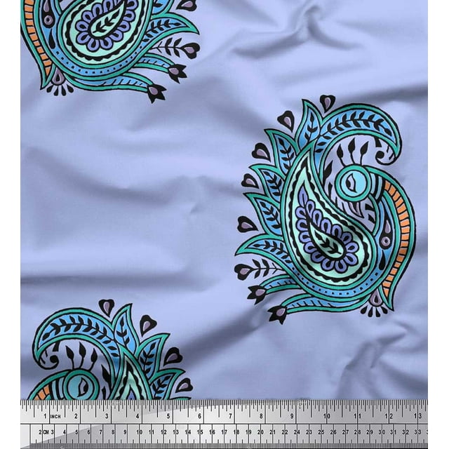Soimoi Crepe Silk Fabric Peacock Block Fabric Prints by Yard 42 Inch Wide