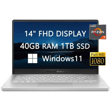 Asus ROG Zephyrus 14Inches FHD Laptop 2023 Newest Upgrade Gaming Laptop AMD Ryzen 7-5800HS Processor 40GB RAM 1TB SSD Windows 11 Home Fast Charge HDMI Webcam Bluetooth White LIONEYE HDMI Cable