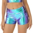 thumbnail image 2 of Alvivi Womens Shiny Metallic Rave Dance Booty Shorts High Waist Mini Hot Pants Bottoms Blue&Purple XL, 2 of 7