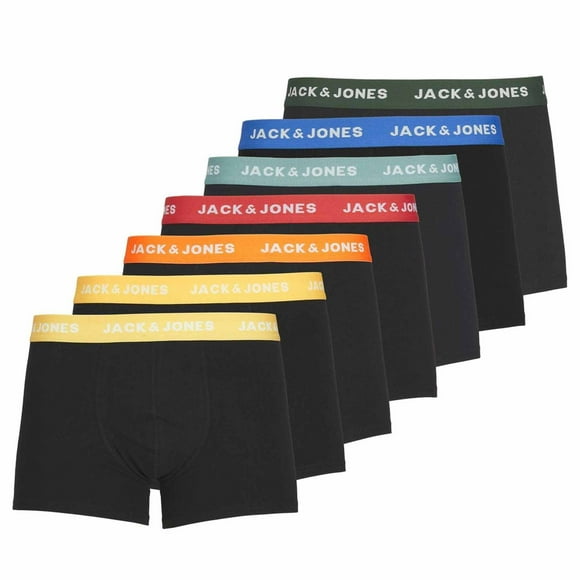 JACK&JONES Calzoncillos para hombre, paquete de 7 - JACVITO SOLID, Trunks, Algodón elástico, Logotipo Negro/Multicolor M (Medium)