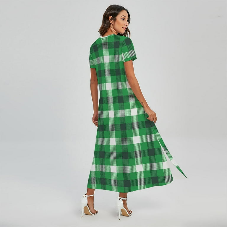 Irish Check Saint Patrick'S Day Printed Short Sleeve Maxi Dress, Irish St.  Patrick'S Day Fashion Summer Maxi Dress For Women - Walmart.com