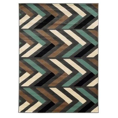 Hawthorne Collection 5'3" x 7' Herringbone Rug in Gray and Turquoise
