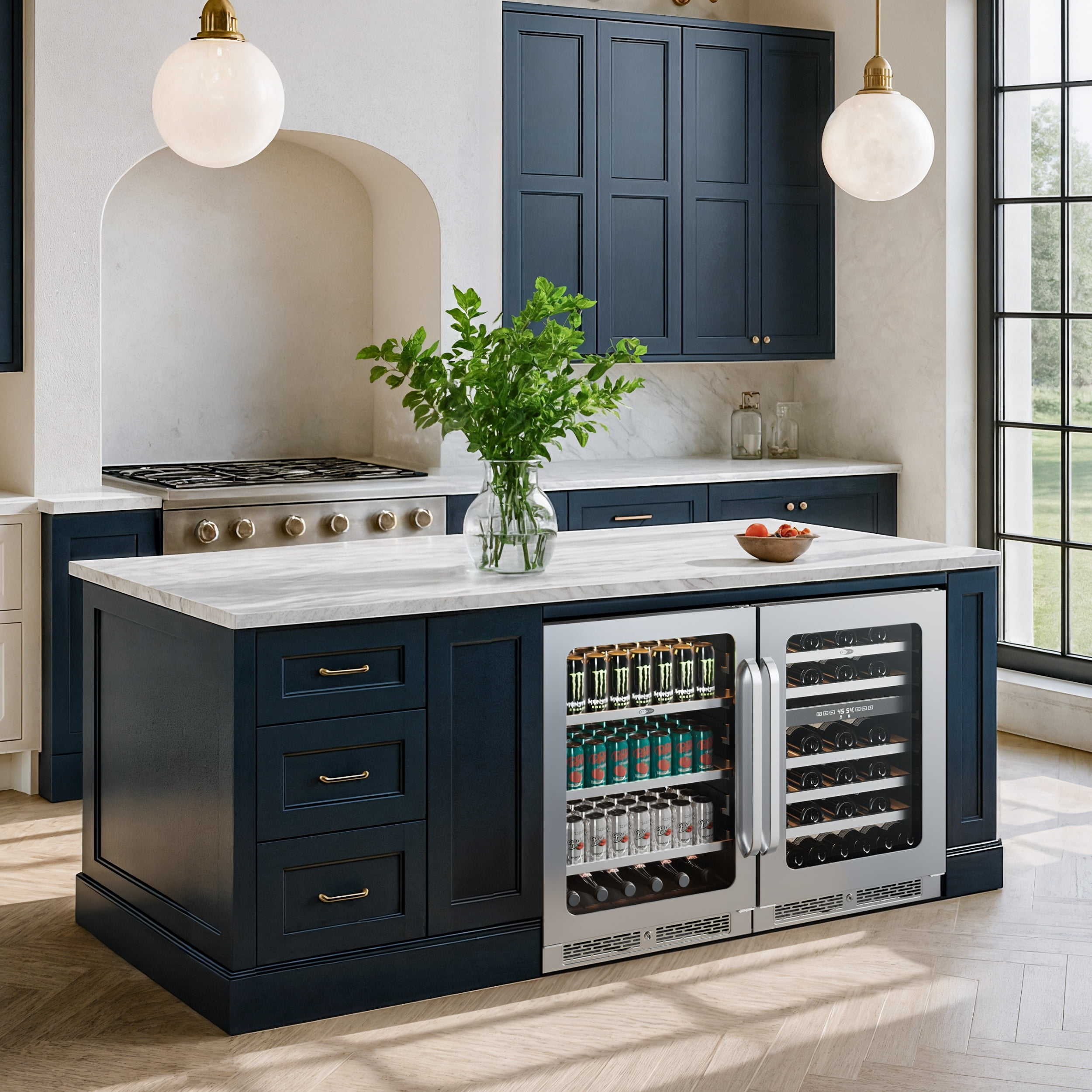 Whynter 48" Wine Cooler and Beverage Refrigerator - 2×24'' Wine Cooler Side by Side - Dual Zone Under Counter Fridge, Hold 140 Cans and 46 Bottles