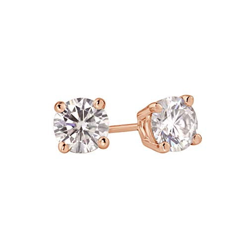1 Carat Moissanite Stud Earrings in 14k Rose Gold ( TGW, 5mm, J-K) 4-Prong Basket, Push-Back by Diamond Wish
