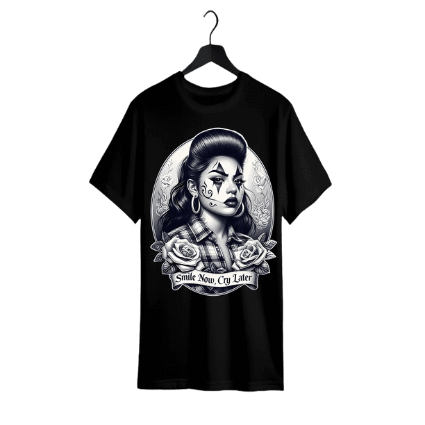Cotton SMiLe NoW CRY LaTeR Camisa Chicana Chicano Tattoo art Chola T-Shirt