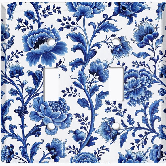 Metal Light Switch Wall Plate Outlet Cover (Printed Image of Chinese Floral Procelain Art - Double Toggle)
