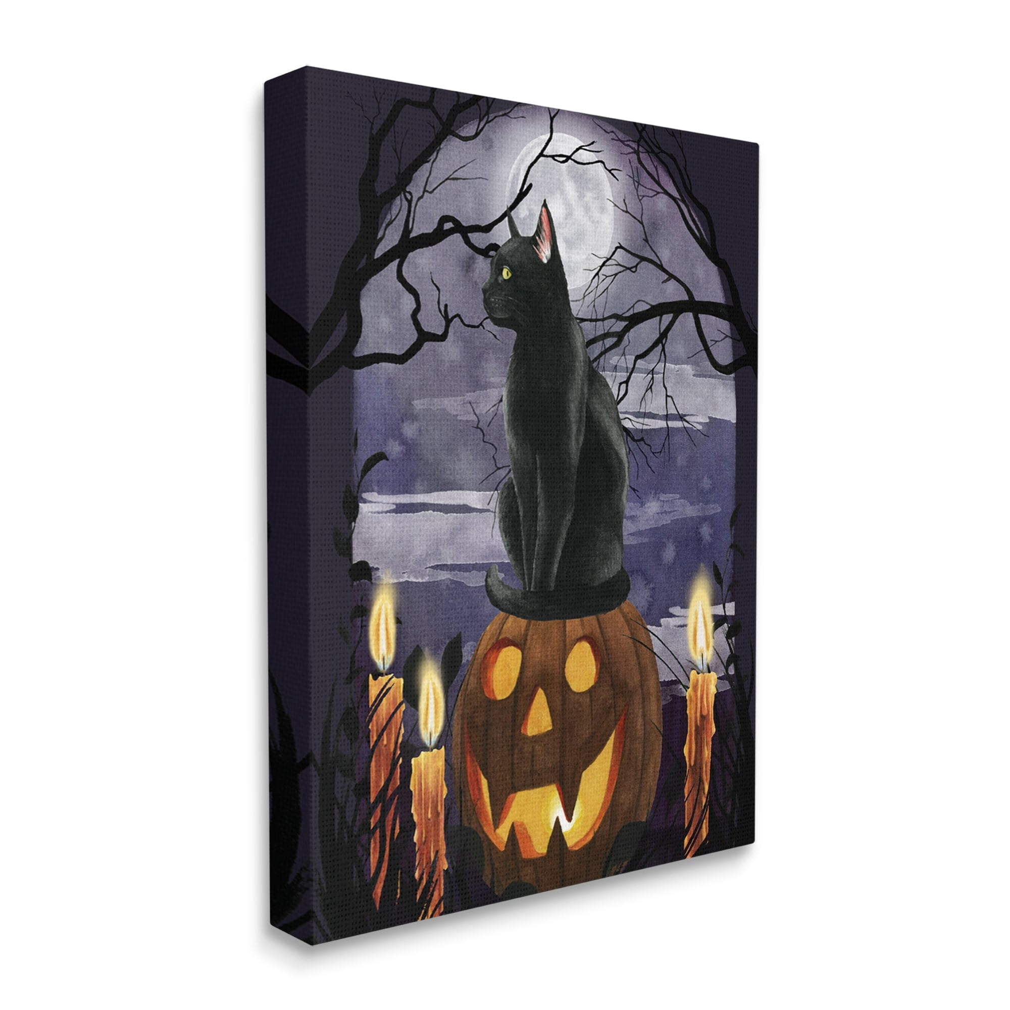 Stupell Industries Full Moon Halloween Night Spooky Black Cat Jack-o'-lantern, 24 x 30, Design by Grace Popp