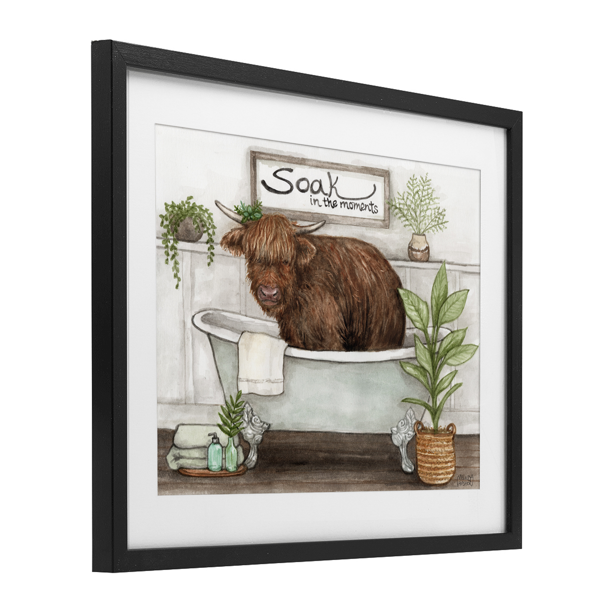 Soak In Moments Cattle Black Framed Print Under Glass, design by Melinda Hipsher