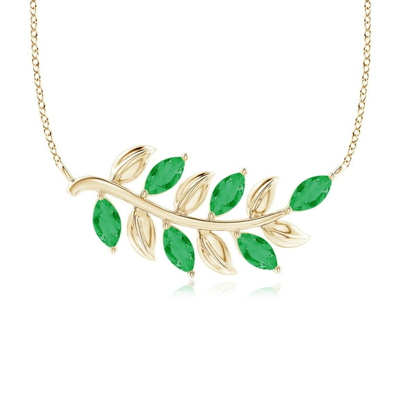 ANGARA Natural Marquise Emerald Olive Branch Pendant in 14K Yellow Gold for Women (Size-5x2.5mm) | May Birthstone, Birthday, Anniversary, Jewelry Gift for Women | Natural Emerald Necklace