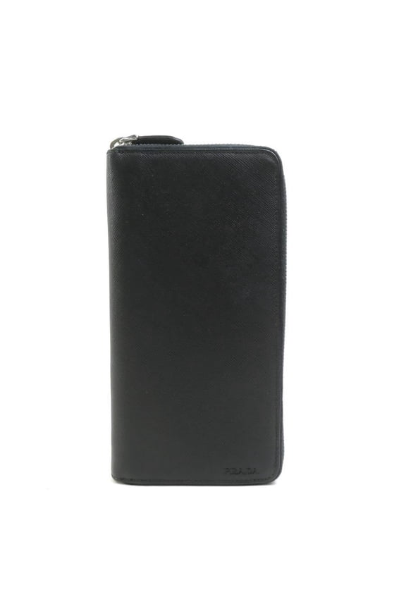 Pre-Owned Prada PRADA round long wallet in black leather for men, 56513a (Good)