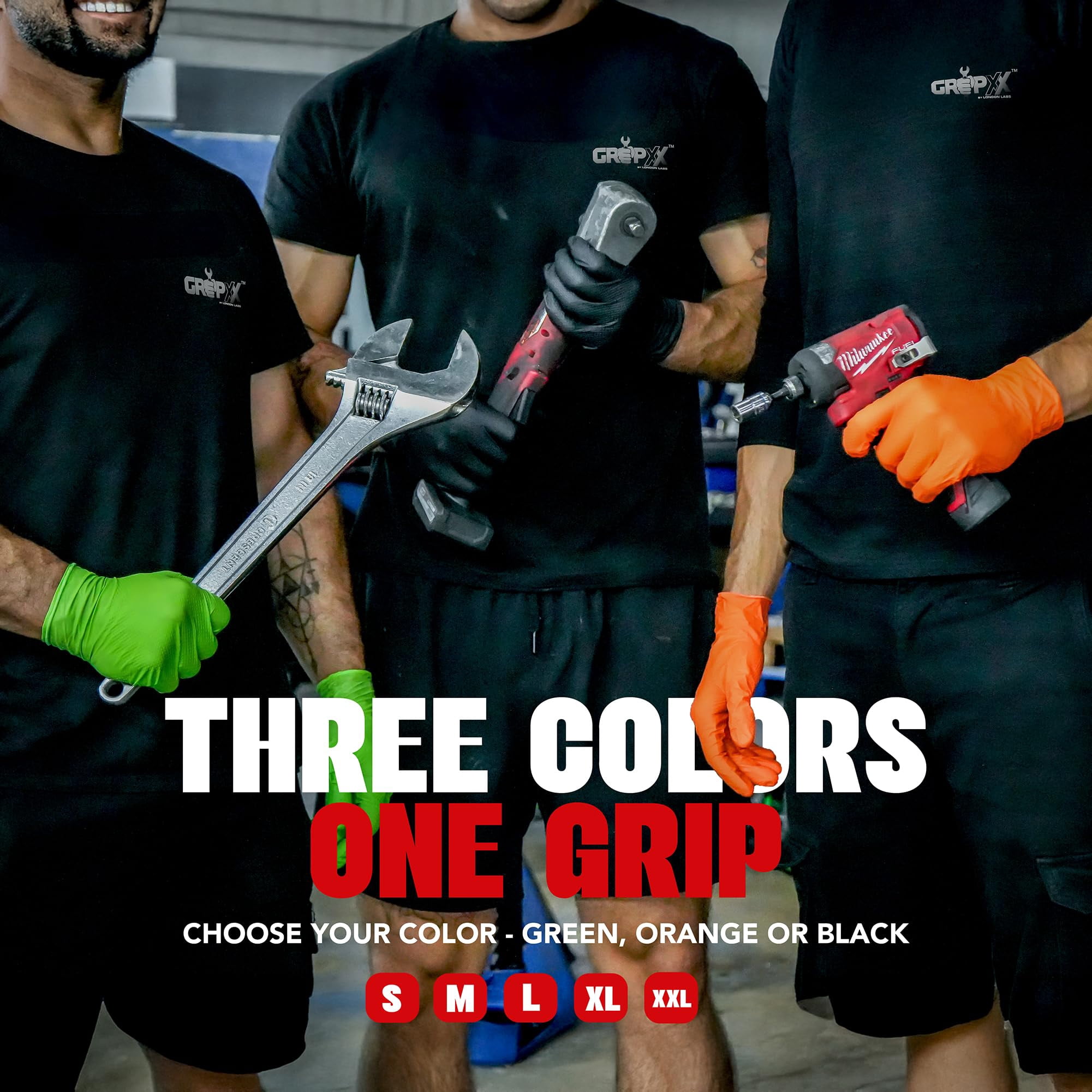 GRIPXX 3D Herkules Grip 8-Mil Industrial Black Nitrile Gloves – Disposable Heavy-Duty, Latex- & Powder-Free Gloves - 200ct X-large black gloves