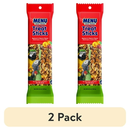 (2 pack) Menu Crunch Sticks Parrot Treat - Apricot and Cherry - Pet Bird Treat Toy