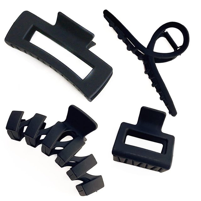 Pinza para el pelo grande de color negro invertida para mujer, 2/4 pulgadas, 3 pulgadas, antideslizante, mate, grande, gruesa (4 unidades)