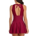 thumbnail image 6 of GEWSEY Women One Piece Swim Dress Tummy Control Swimdress Swimsuit Bathing Suit High Neck Mesh Swimwear (Red, M), 6 of 7