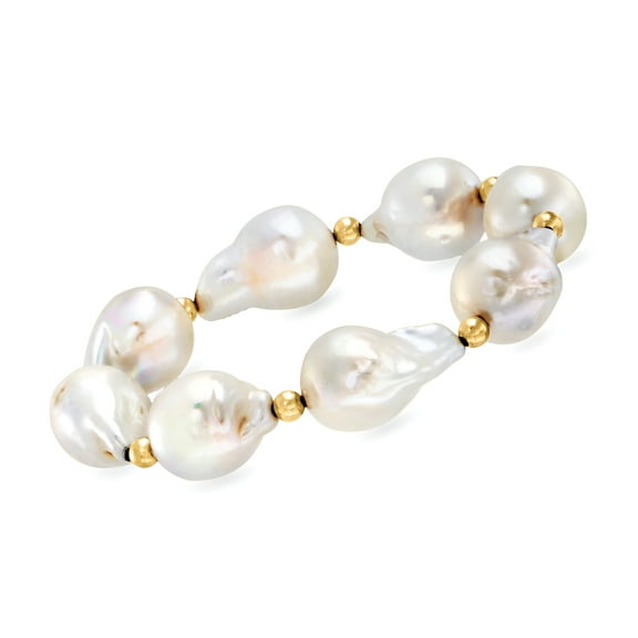 Ross-Simons 13-14mm Cultured Baroque Pearl Stretch Bracelet With 14kt Yellow Gold, Women's, Adult
