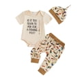 thumbnail image 4 of Baby Boys Girls 3 Piece Outfit Letter Print Romper Long Pants and Hat Set Cute Casual Outfit for Daily Wear and Special Occasions, 4 of 4