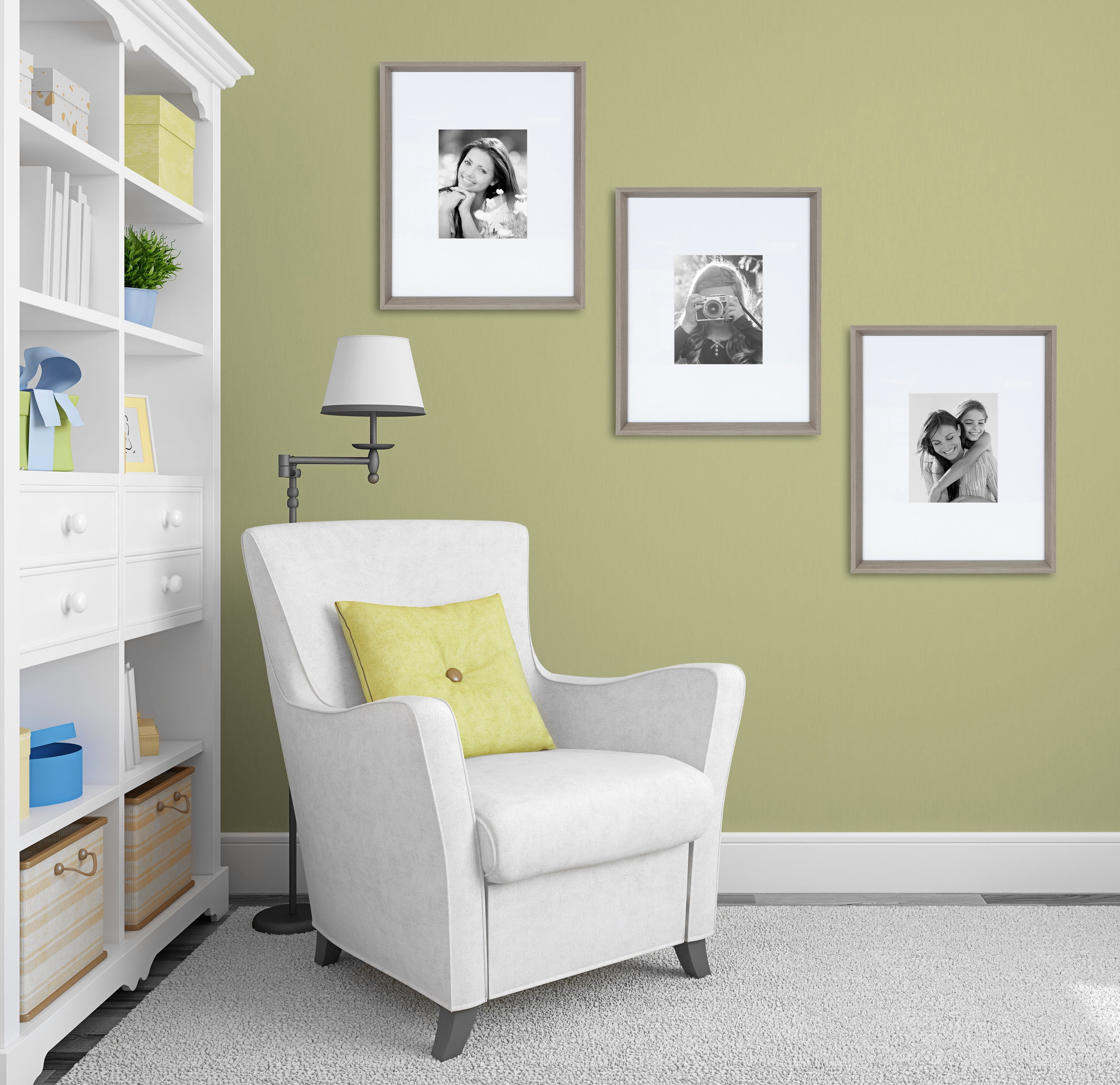 Kate and Laurel Calter Modern Wall Picture Frame Set, Gray 16x20 matted to 8x10, Pack of 3