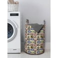thumbnail image 3 of Retro Laundry Bag, Cartoon Style Radio Pattern Multimedia Broadcasting Communication Theme Old Equipment, Basket with Handles Drawstring Closure for Laundromats, 13" x 19", Multicolor, by Ambesonne, 3 of 4