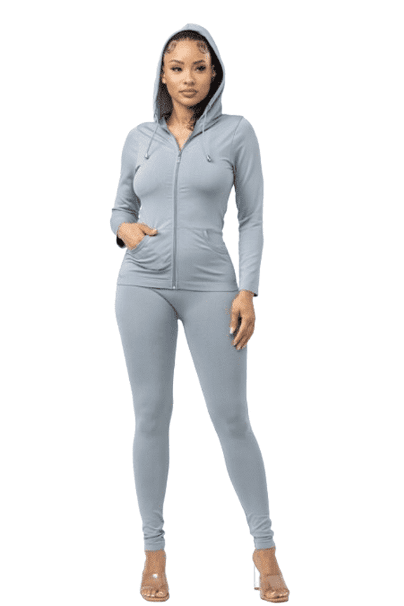 Julia by LoveJ Women's Seamless Zip-Up Hoodie Jacket & Leggings Set (2-Piece), Gray, L/XL