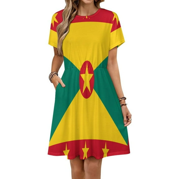 Flag of Grenada Women's Dress Short Sleeve Summer Sundress Summer Women Clothes