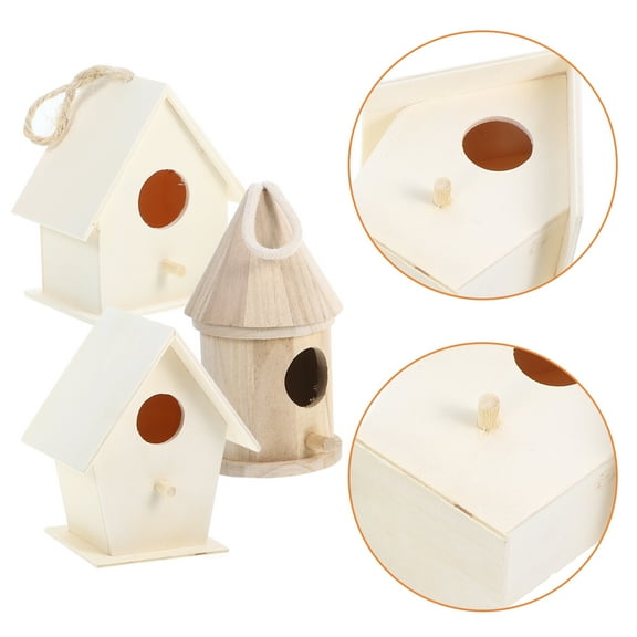 Milisten Creative Wooden Bird Nest for DIY Unfinished Pendant with Entrance Hanging Rope Assorted Color