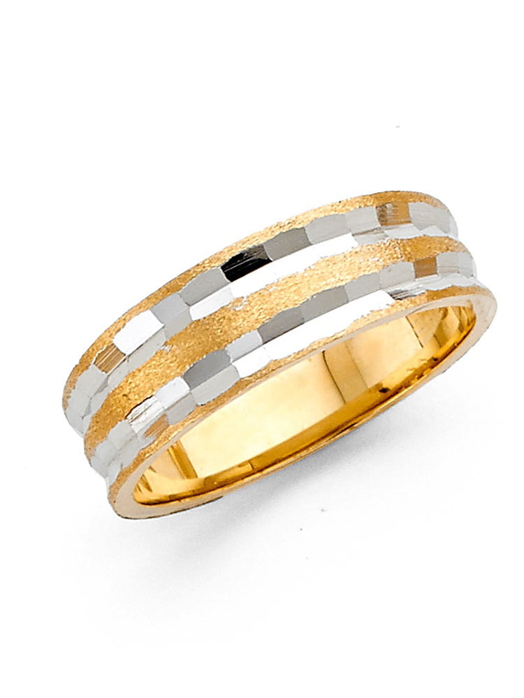 14k Yellow White Gold Two Tone 6mm Diamond Cut Men/'s Wedding Band Ring