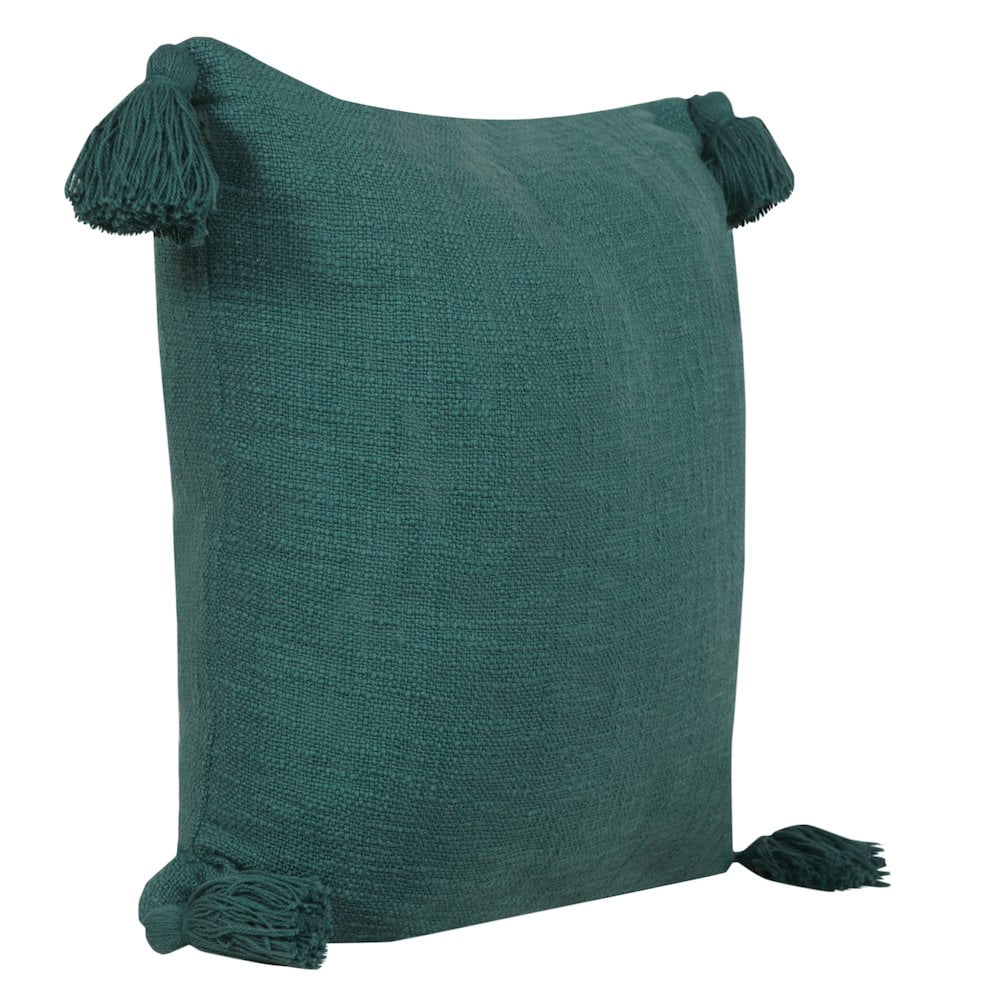 LR Home Ox Bay Hand-Woven Green Solid All-Natural Cotton Pillow Cover