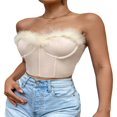 thumbnail image 1 of Strapless Fur Trim Bandeau Crop Tops for Women, 1 of 8