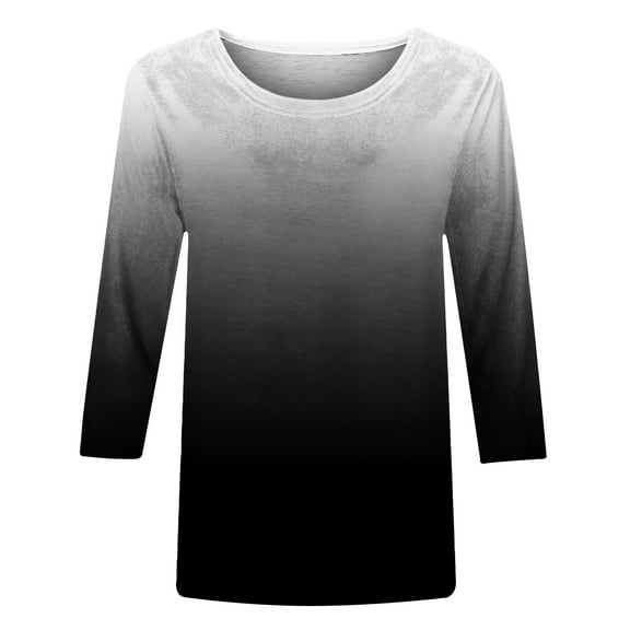 KIHOUT Womens Tops Long Sleeve Petite Loose T-shirt Casual 3/4 Sleeves Fashion Printed Blouse Round Neck Tops