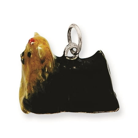 925 Sterling Silver 3-D Enameled Yorkshire Terrier Solid Charm Pendant