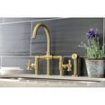 thumbnail image 3 of Kingston Brass KS2337NX Hamilton Two-Handle 4-Hole Deck Mount Industrial Style Bridge Kitchen Faucet with Brass Side Sprayer in Brushed Brass, 3 of 7