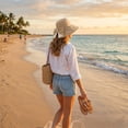 thumbnail image 6 of Women Foldable Bowknot Wide Brim Sun Hat, 360° UV Protection Breathable Cap, Lightweight Travel Beach Summer Headwear (Khaki), 6 of 7