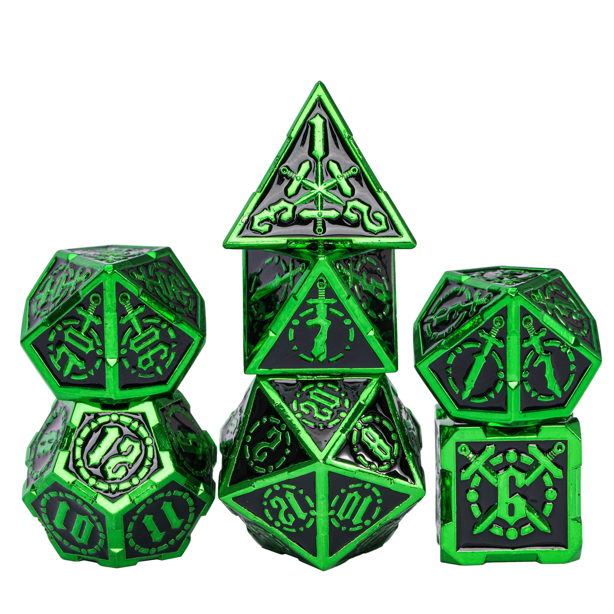 Cusdie 7Die Metal DND Dice Set, Sword Pattern Metal Polyhedral D&D Dice Set for DND Dungeons