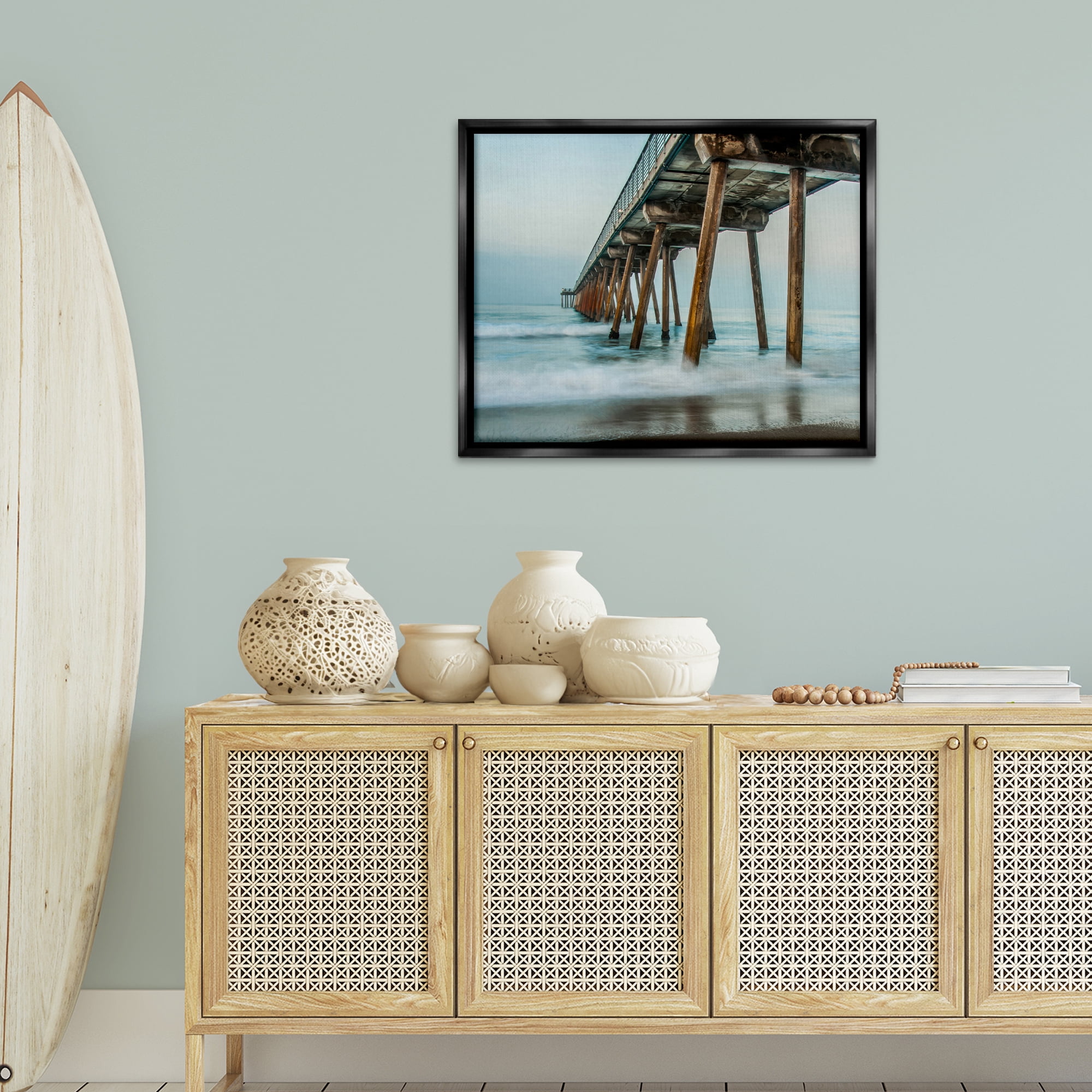 Stupell Industries Summer Dock Splashes Landscape Photography Black Floater Framed Canvas Art Print Wall Art, 31 x 25