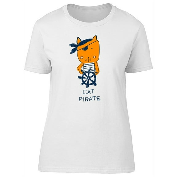 Cat Pirate Funny Doodle T-Shirt Women -Image by Shutterstock, Female XX-Large