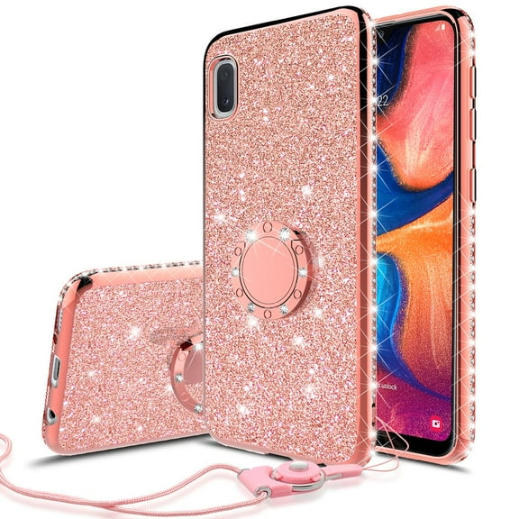 Cute Glitter Phone Case Kickstand for Samsung Galaxy A10e Case,Clear Bling Diamond Bumper Ring Stand Girls Women for Galaxy A10e - Rose Gold