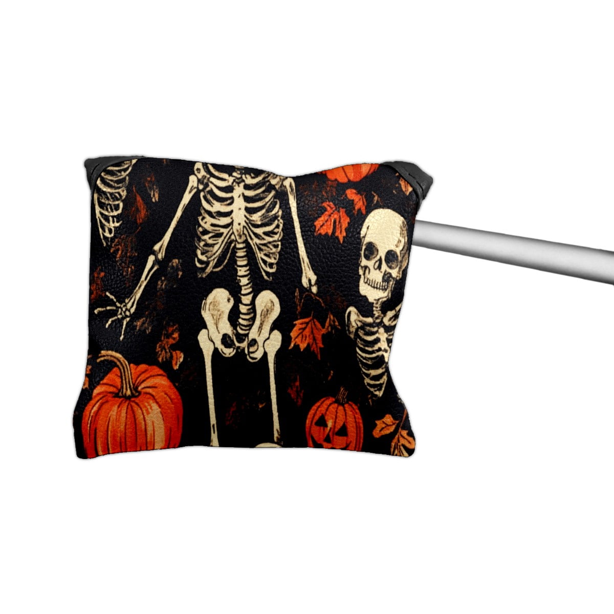 Golf Mallet Putter Cover Premium Leather Waterproof Golf Putter Head Cover with Magnetic Closure Pumpkin Skull