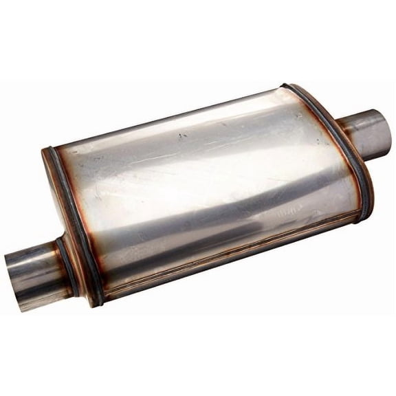 AP EXHAUST PRODUCTS XS1226 MUFFLER - XLERATOR STAINLESS STEEL, OVAL-O/C, 20IN OAL, 2.50IN