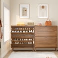thumbnail image 3 of Entryway Shoe Cabinet with 2 Flip Drawers, Narrow Wooden Shoe Cabinet, Freestanding Hidden Shoe Organizer for Hallway, 3 of 9