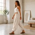 thumbnail image 5 of Women's Casual Loose Lantern Harem Pants Elastic Waist Baggy Wide Leg Trousers with Cuffed Ankles for Summer Wear, 5 of 7